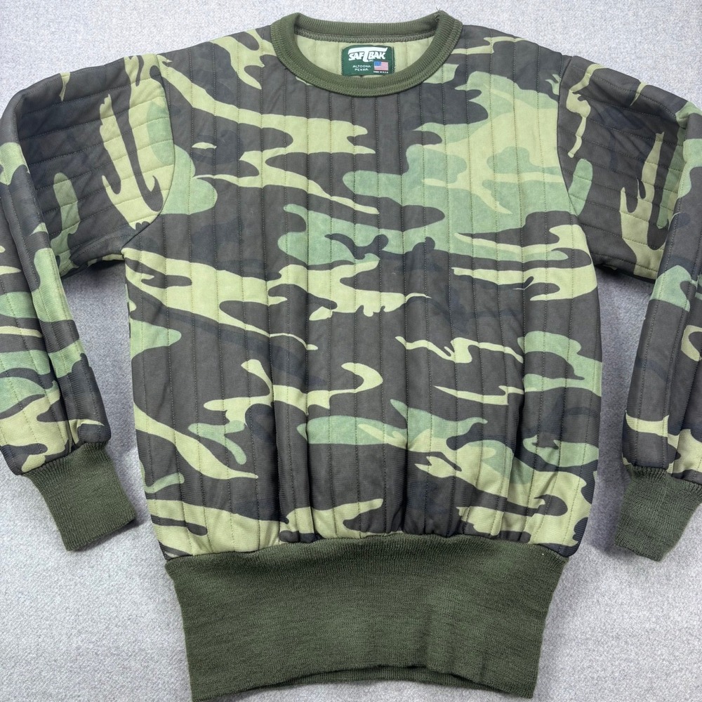 Vintage 80s SAFTBAK Quilted Camo Sweatshirt Mens Small (No Tag) Made in USA